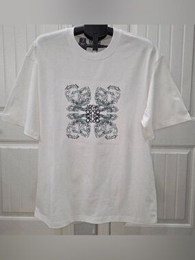 Loewe White Tee with Black & Green Symmetrical Logo Motif